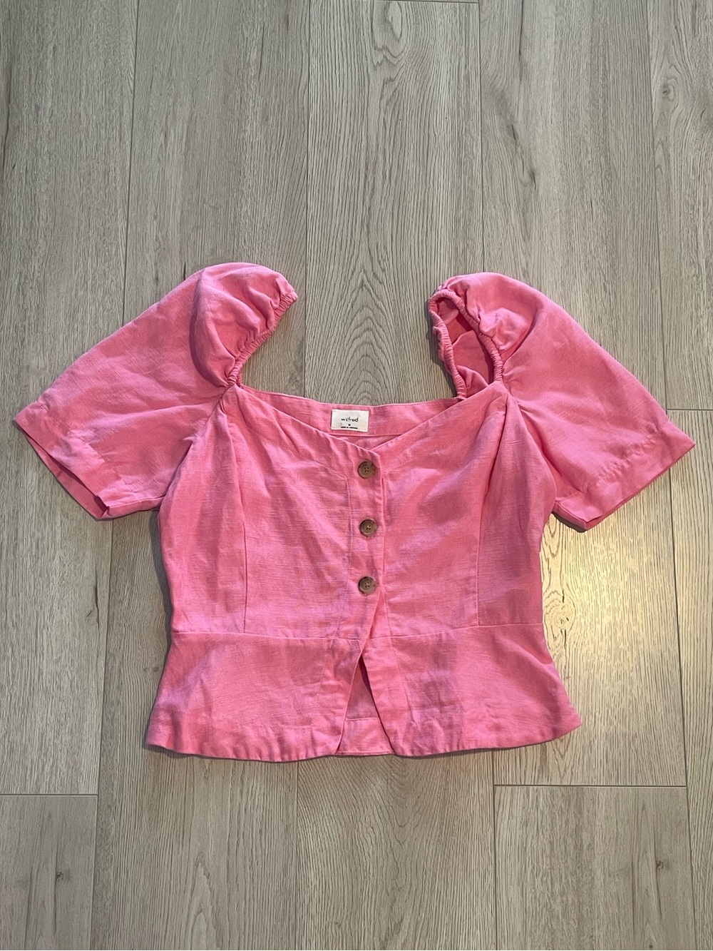 Aritzia Wilfred Janine Top- Bubble Pink Linen- Blend Button Up Blouse